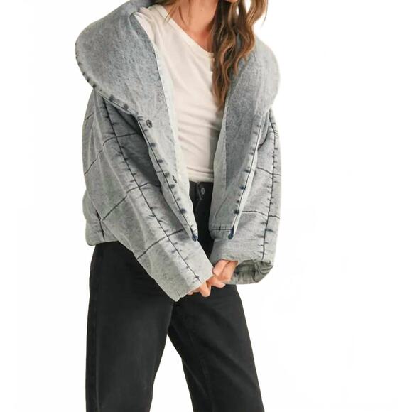 NEW MIOU MUSE quilted tie to close jacket in denim - Picture 2 of 5